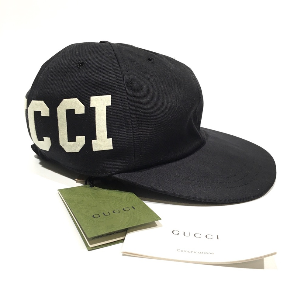 AUTHENTIC GUCCI 25 LOGO BASEBALL CAP HAT -BLACK CANVAS -SIZE M -NEW